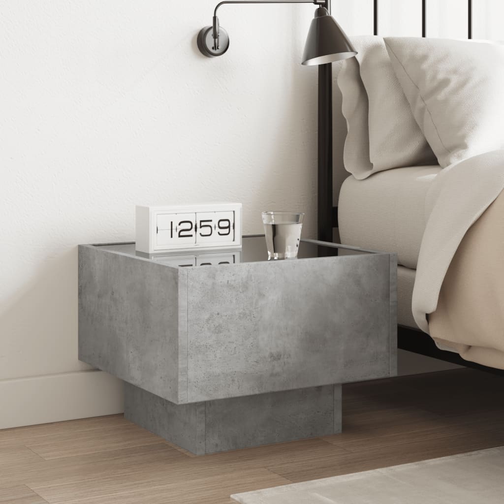 Table de chevet avec LED infini gris béton 40x40x30 cm - XIOS