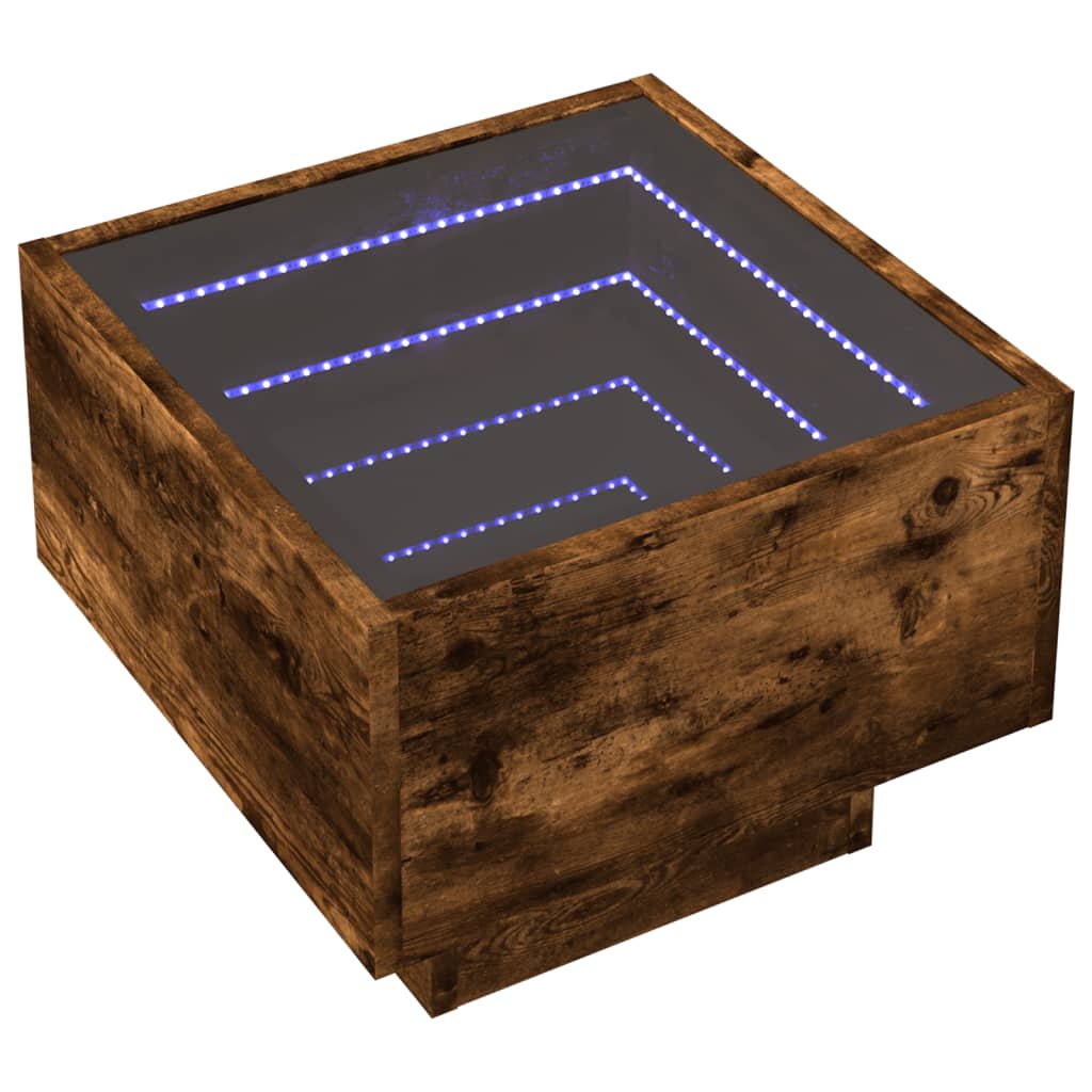 Table de chevet avec LED infini chêne fumé 40x40x30 cm - XIOS