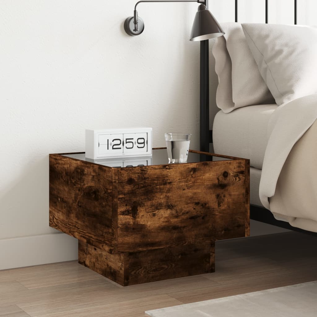 Table de chevet avec LED infini chêne fumé 40x40x30 cm - XIOS