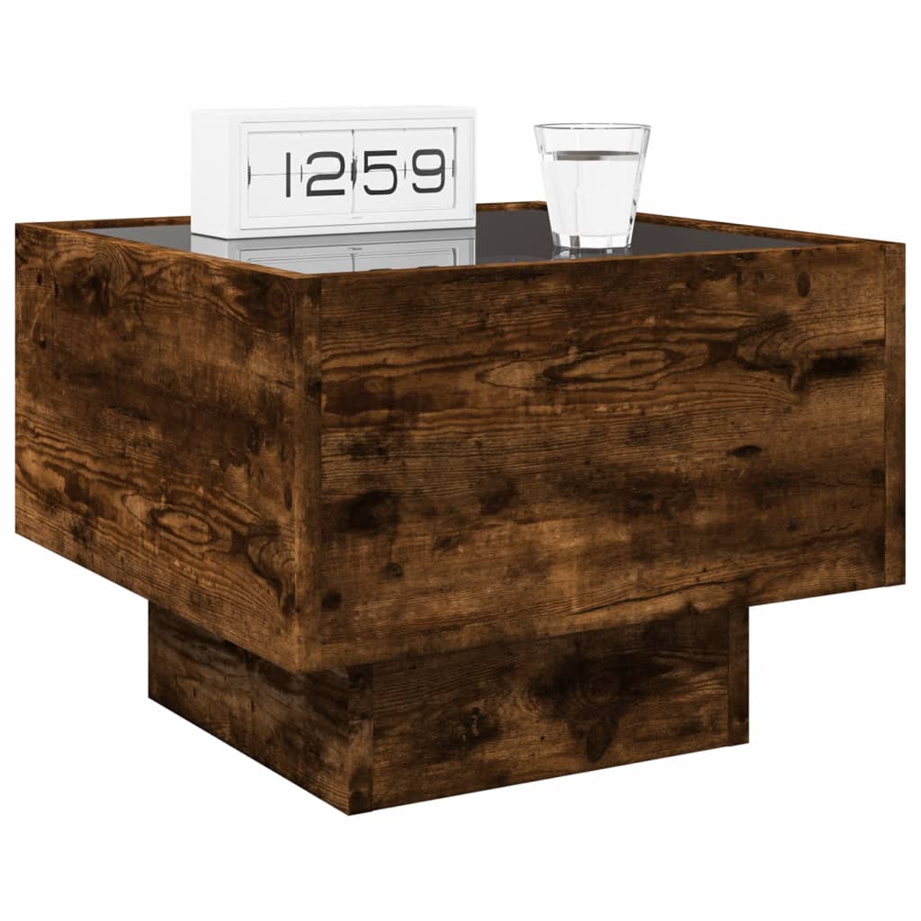 Table de chevet avec LED infini chêne fumé 40x40x30 cm - XIOS