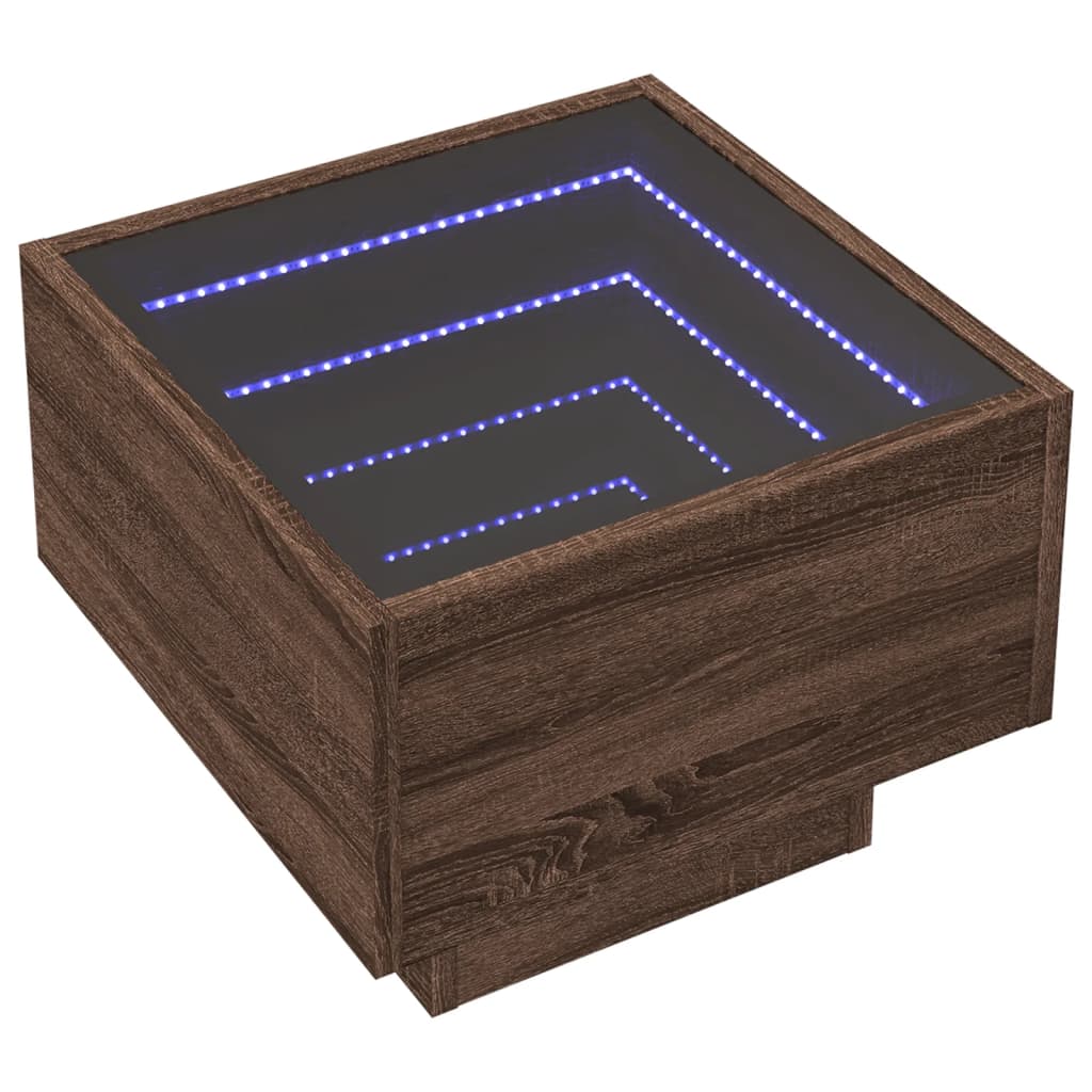 Table de chevet avec LED infini chêne marron 40x40x30 cm - XIOS
