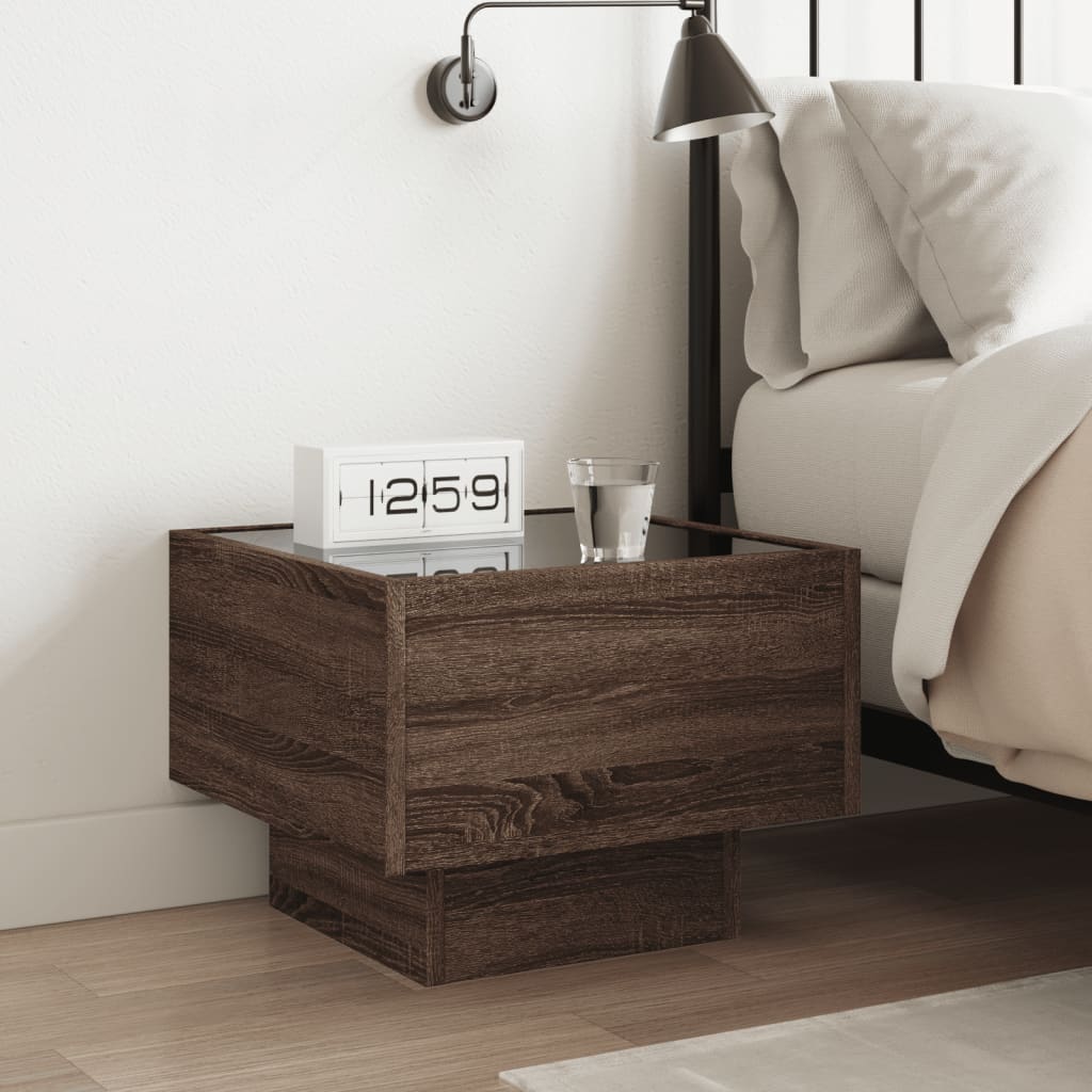 Table de chevet avec LED infini chêne marron 40x40x30 cm - XIOS