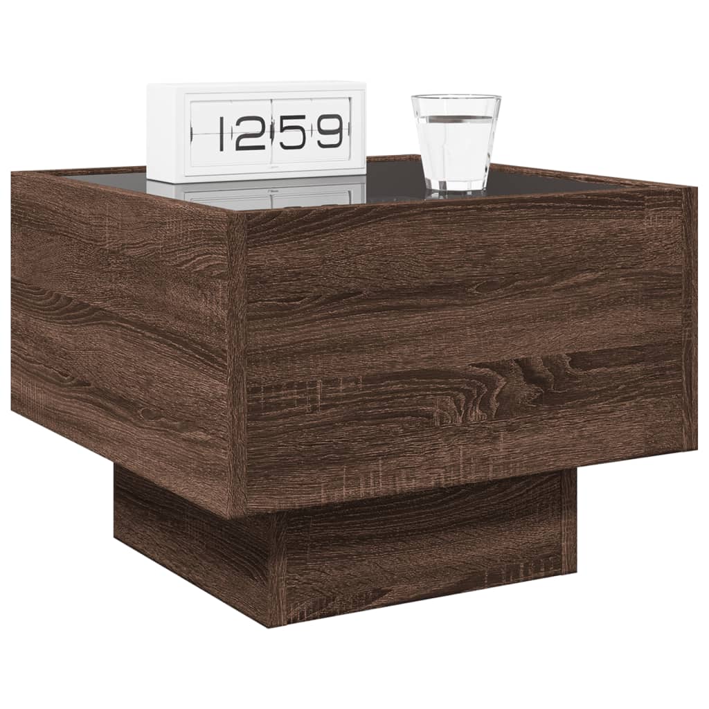 Table de chevet avec LED infini chêne marron 40x40x30 cm - XIOS