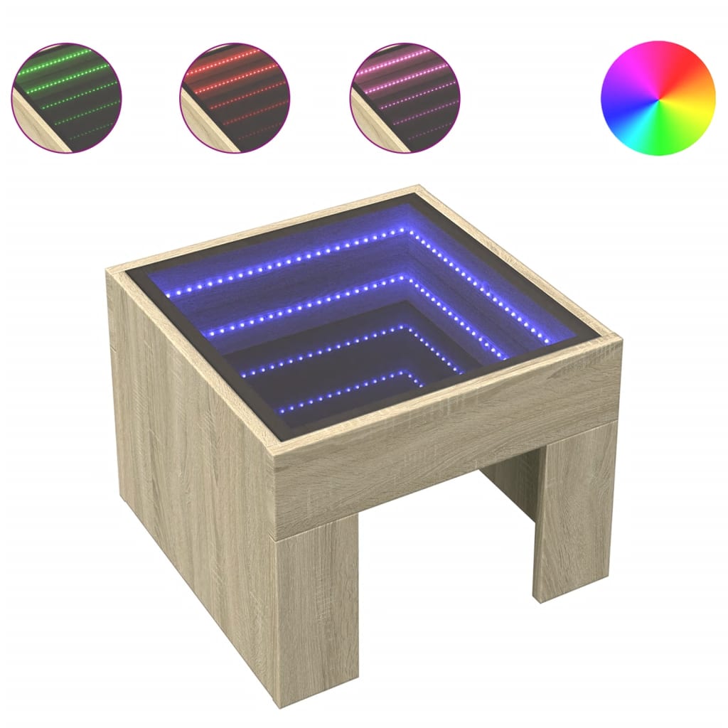 Table de chevet avec LED infini chêne sonoma 40x40x30 cm - XIOS