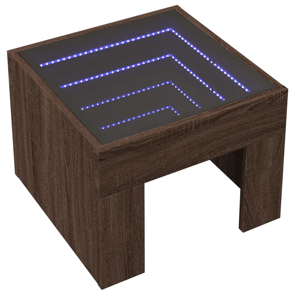 Table de chevet avec LED infini chêne marron 40x40x30 cm - XIOS