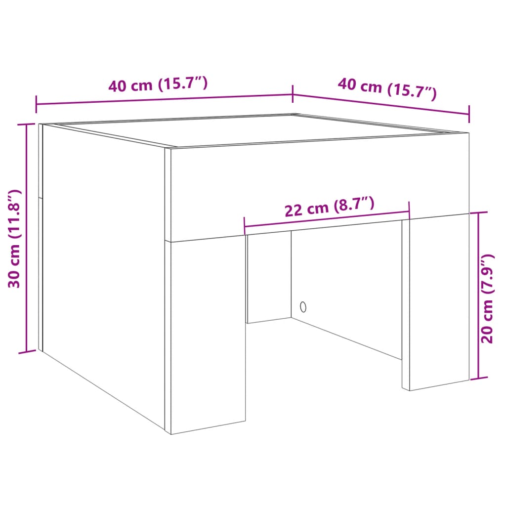 Table de chevet avec LED infini chêne marron 40x40x30 cm - XIOS