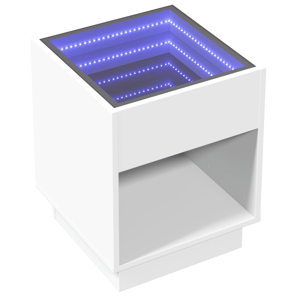 Table de chevet avec LED infini blanc 40x40x50 cm - XIOS