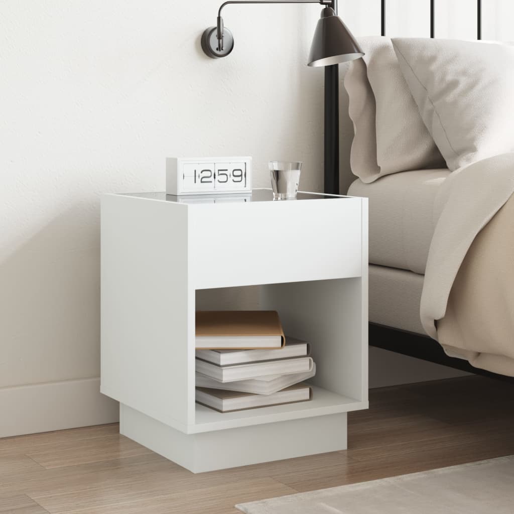 Table de chevet avec LED infini blanc 40x40x50 cm - XIOS