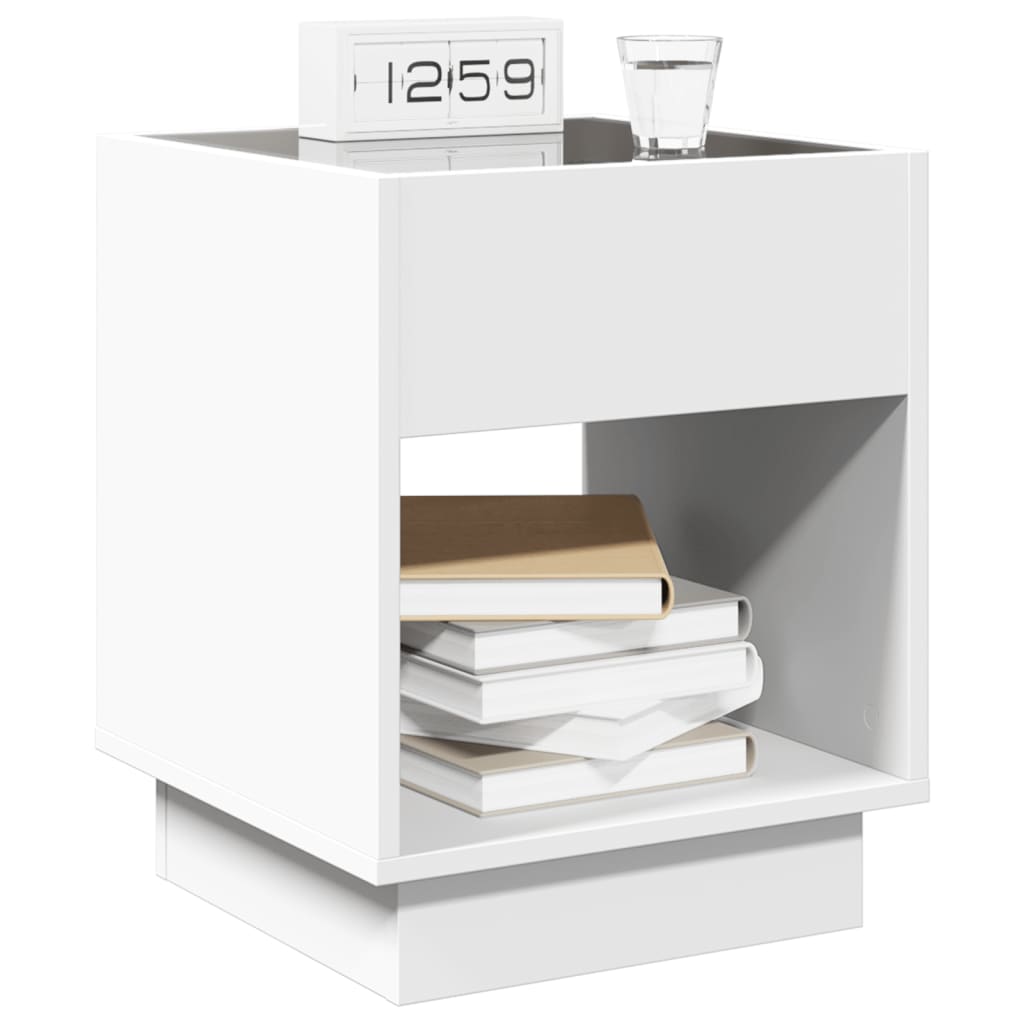 Table de chevet avec LED infini blanc 40x40x50 cm - XIOS