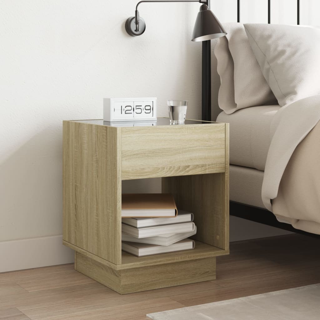 Table de chevet avec LED infini chêne sonoma 40x40x50 cm - XIOS