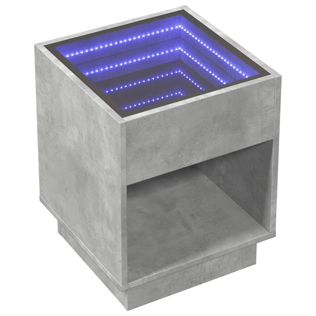 Table de chevet avec LED infini gris béton 40x40x50 cm - XIOS