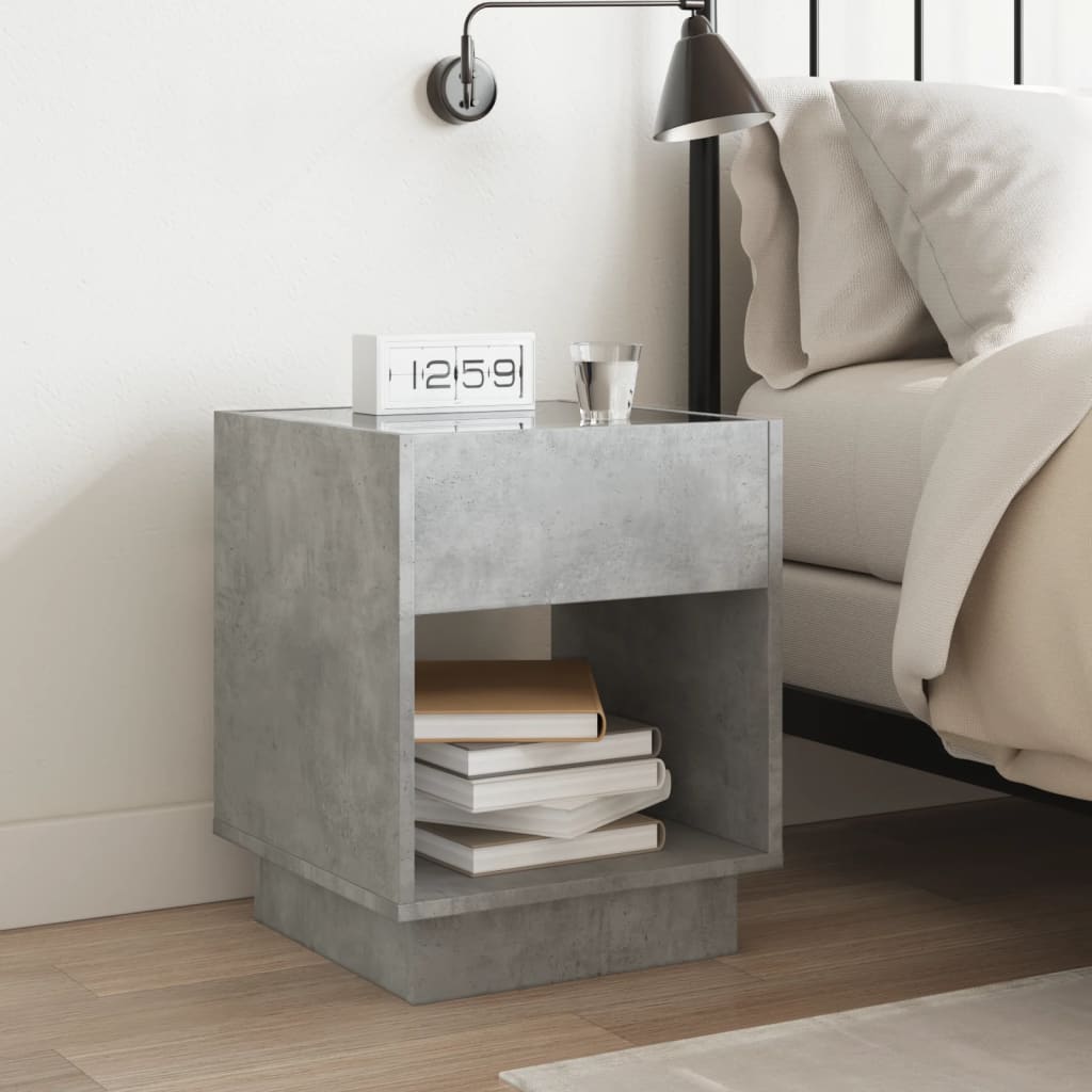 Table de chevet avec LED infini gris béton 40x40x50 cm - XIOS