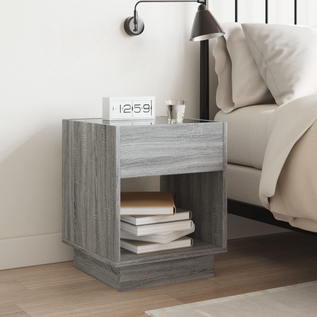 Table de chevet avec LED infini sonoma gris 40x40x50 cm - XIOS