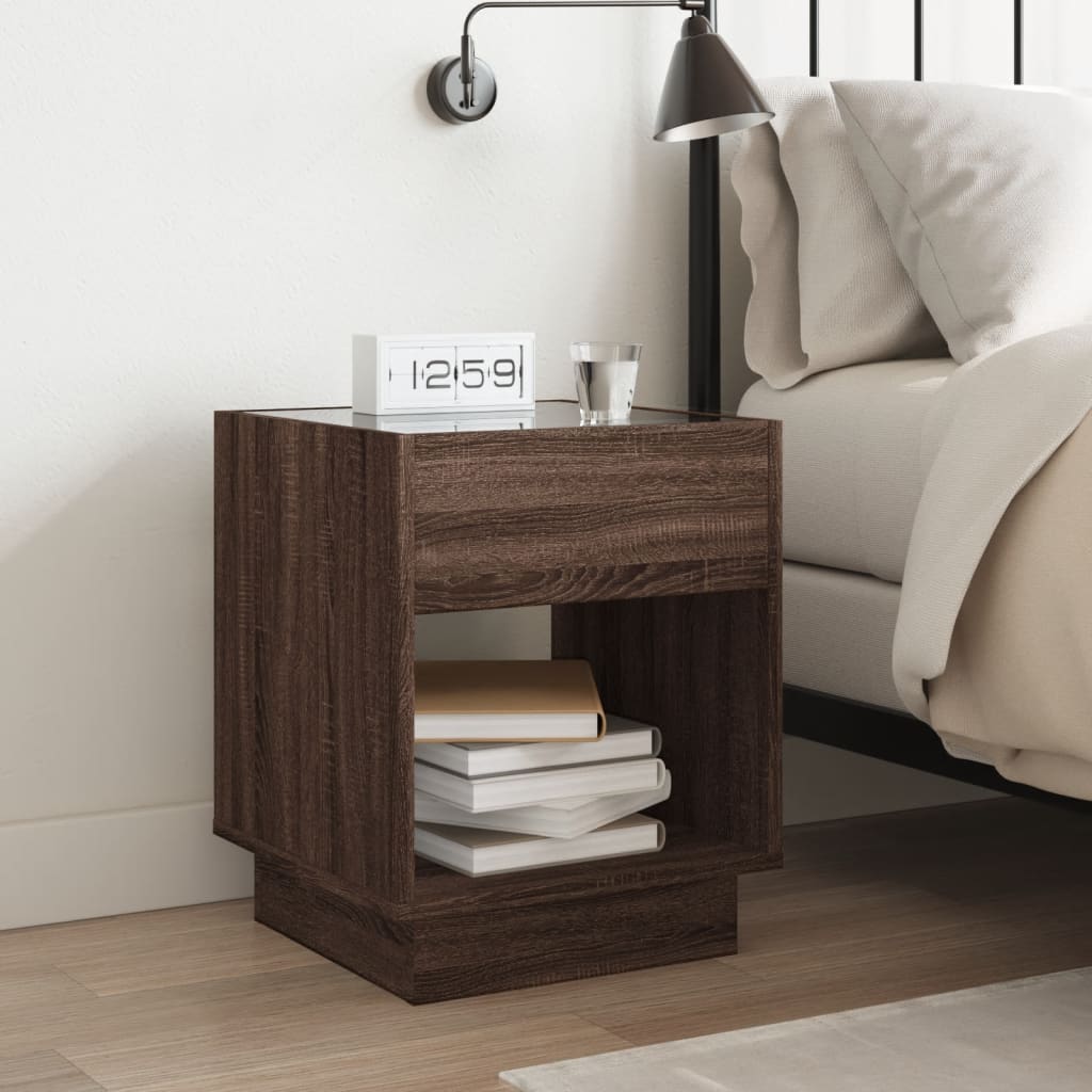 Table de chevet avec LED infini chêne marron 40x40x50 cm - XIOS