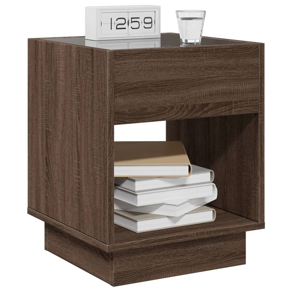 Table de chevet avec LED infini chêne marron 40x40x50 cm - XIOS