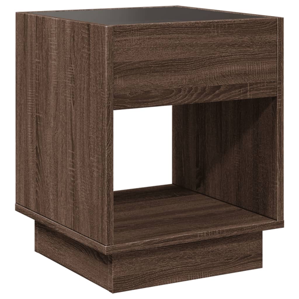 Table de chevet avec LED infini chêne marron 40x40x50 cm - XIOS