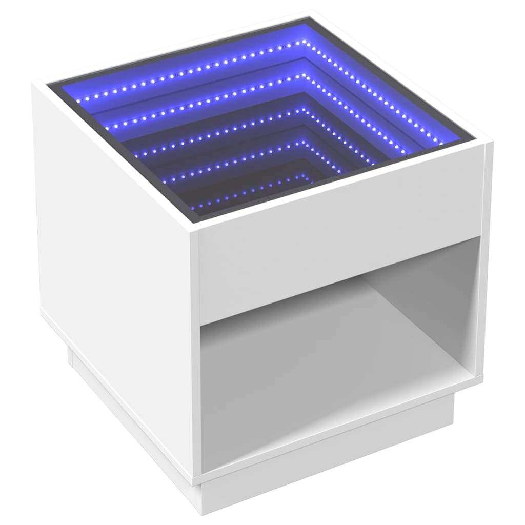Table de chevet avec LED infini blanc 50x50x50 cm - XIOS