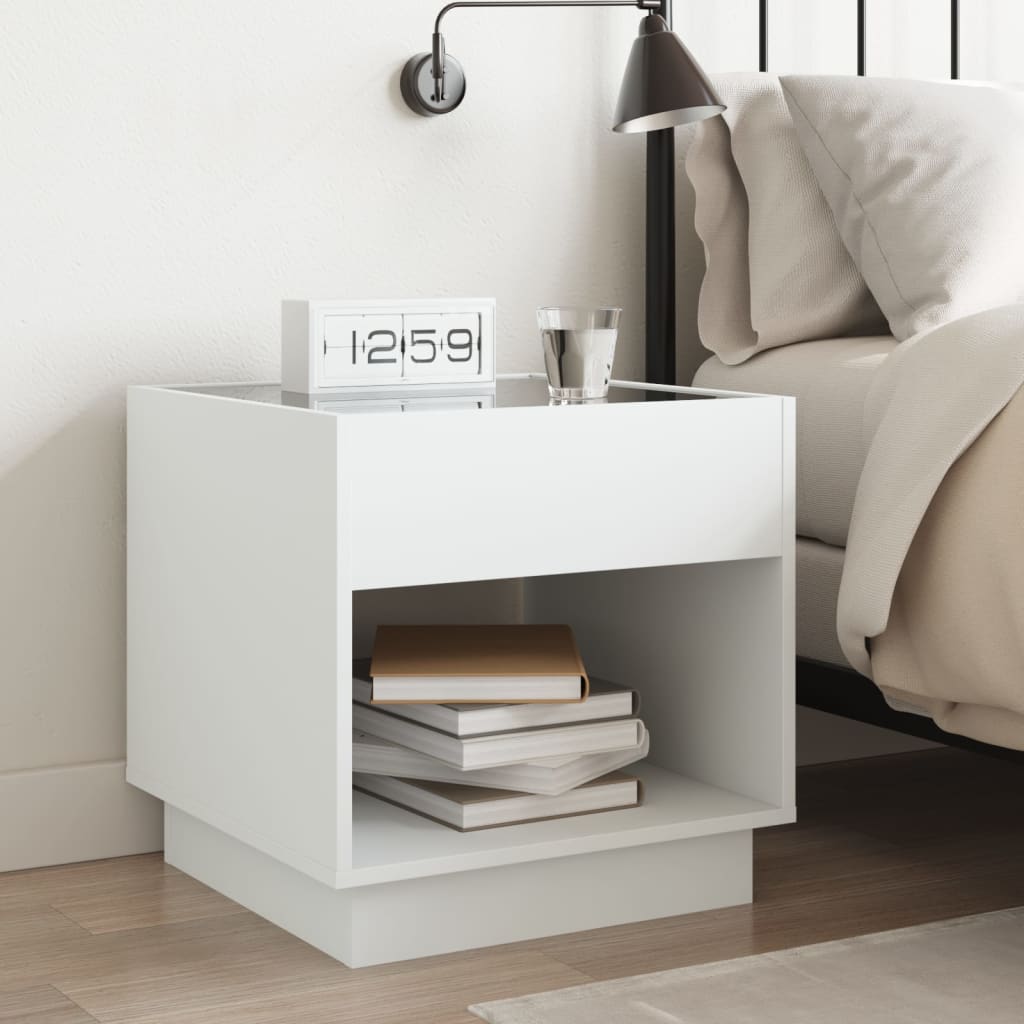 Table de chevet avec LED infini blanc 50x50x50 cm - XIOS