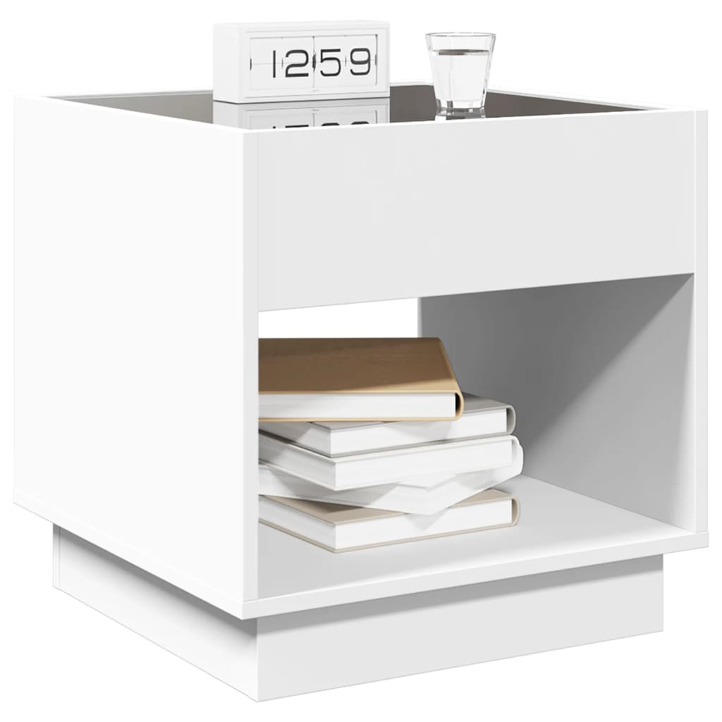 Table de chevet avec LED infini blanc 50x50x50 cm - XIOS