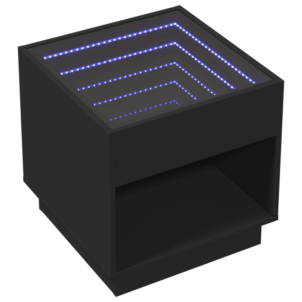 Table de chevet avec LED infini noir 50x50x50 cm - XIOS