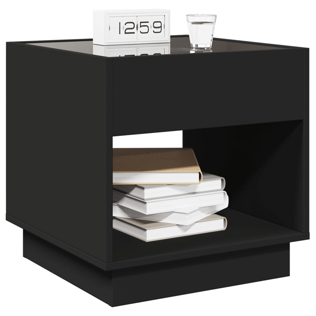 Table de chevet avec LED infini noir 50x50x50 cm - XIOS