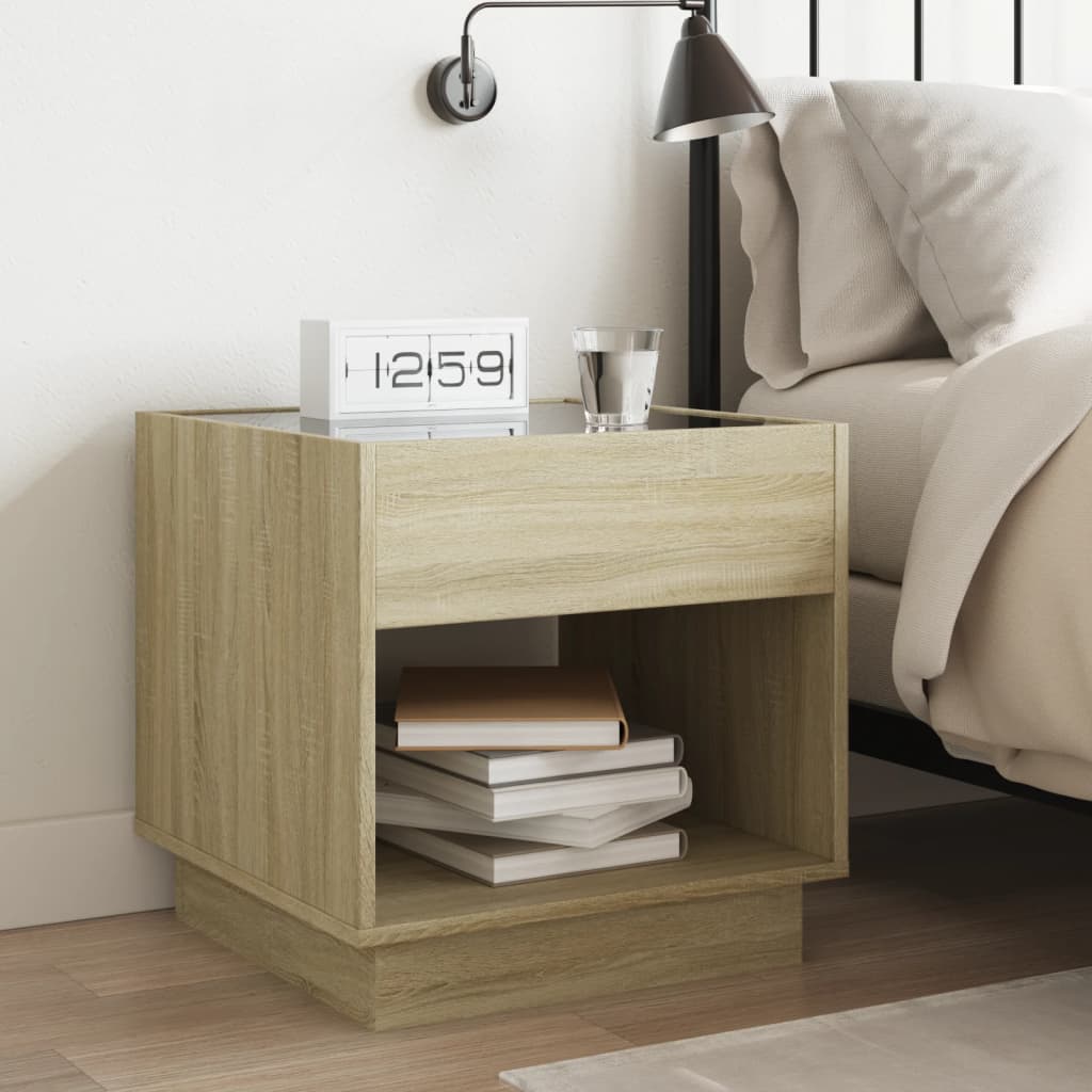 Table de chevet avec LED infini chêne sonoma 50x50x50 cm - XIOS