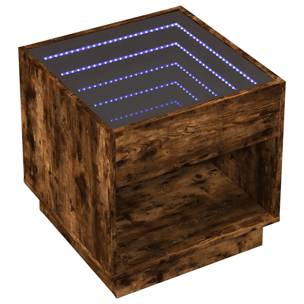 Table de chevet avec LED infini chêne fumé 50x50x50 cm - XIOS
