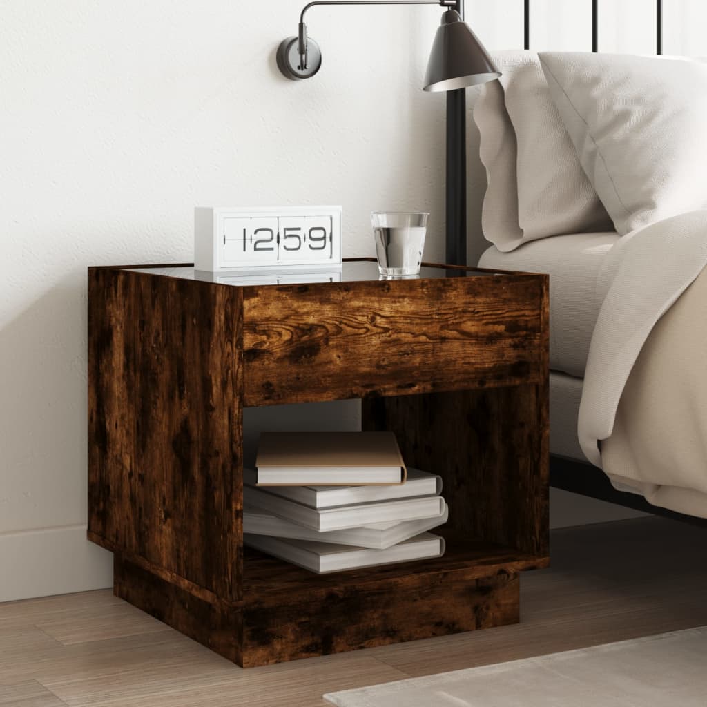 Table de chevet avec LED infini chêne fumé 50x50x50 cm - XIOS