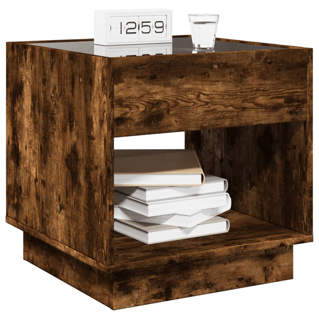 Table de chevet avec LED infini chêne fumé 50x50x50 cm - XIOS