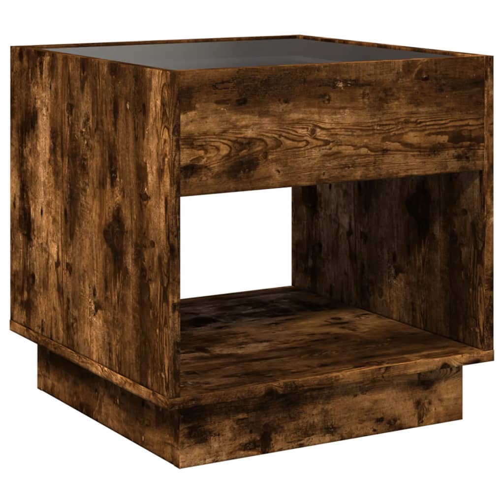 Table de chevet avec LED infini chêne fumé 50x50x50 cm - XIOS