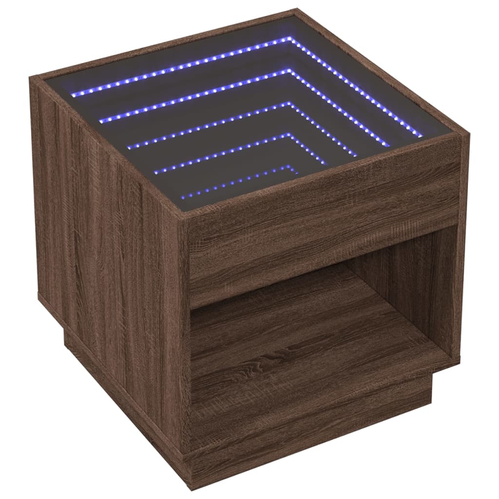 Table de chevet avec LED infini chêne marron 50x50x50 cm - XIOS
