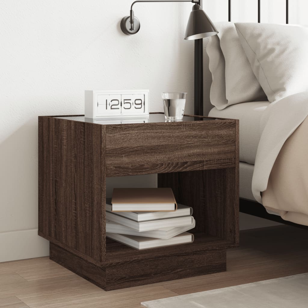 Table de chevet avec LED infini chêne marron 50x50x50 cm - XIOS