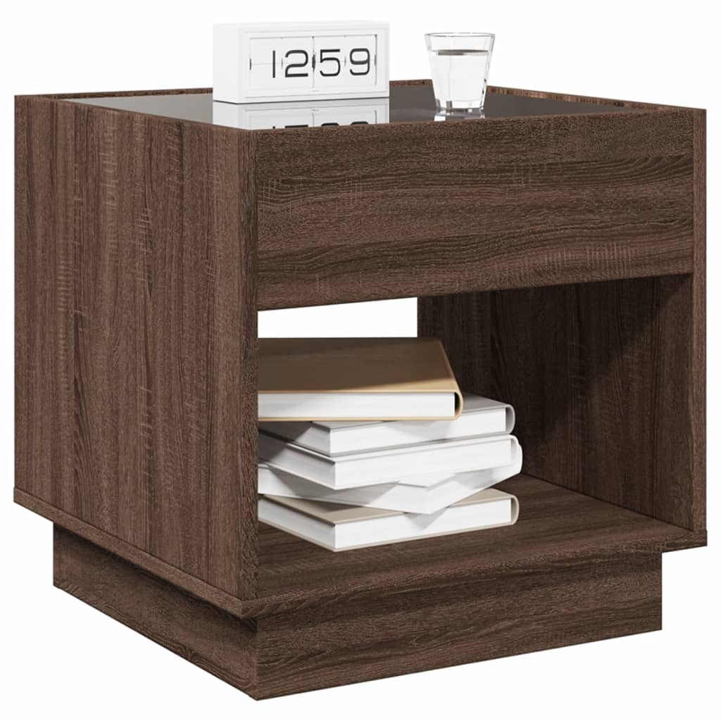 Table de chevet avec LED infini chêne marron 50x50x50 cm - XIOS
