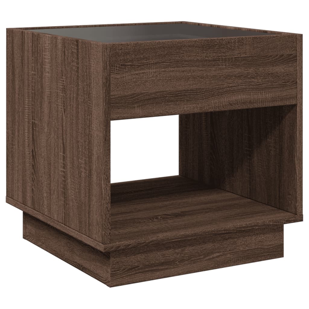 Table de chevet avec LED infini chêne marron 50x50x50 cm - XIOS