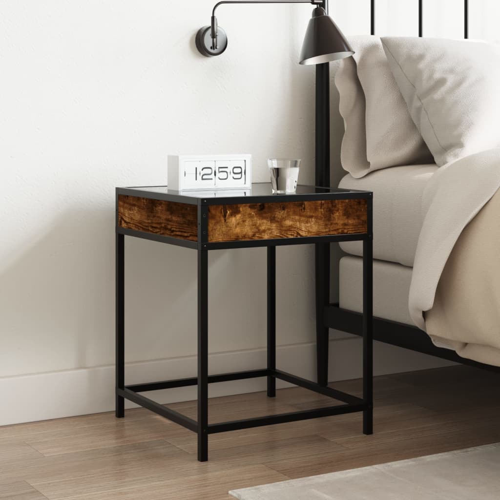 Table de chevet avec LED infini chêne fumé 40x40x51 cm - XIOS
