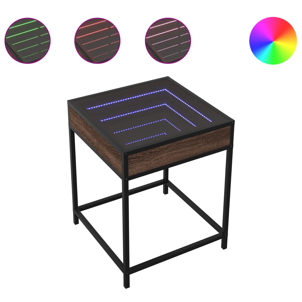 Table de chevet avec LED infini chêne marron 40x40x51 cm - XIOS