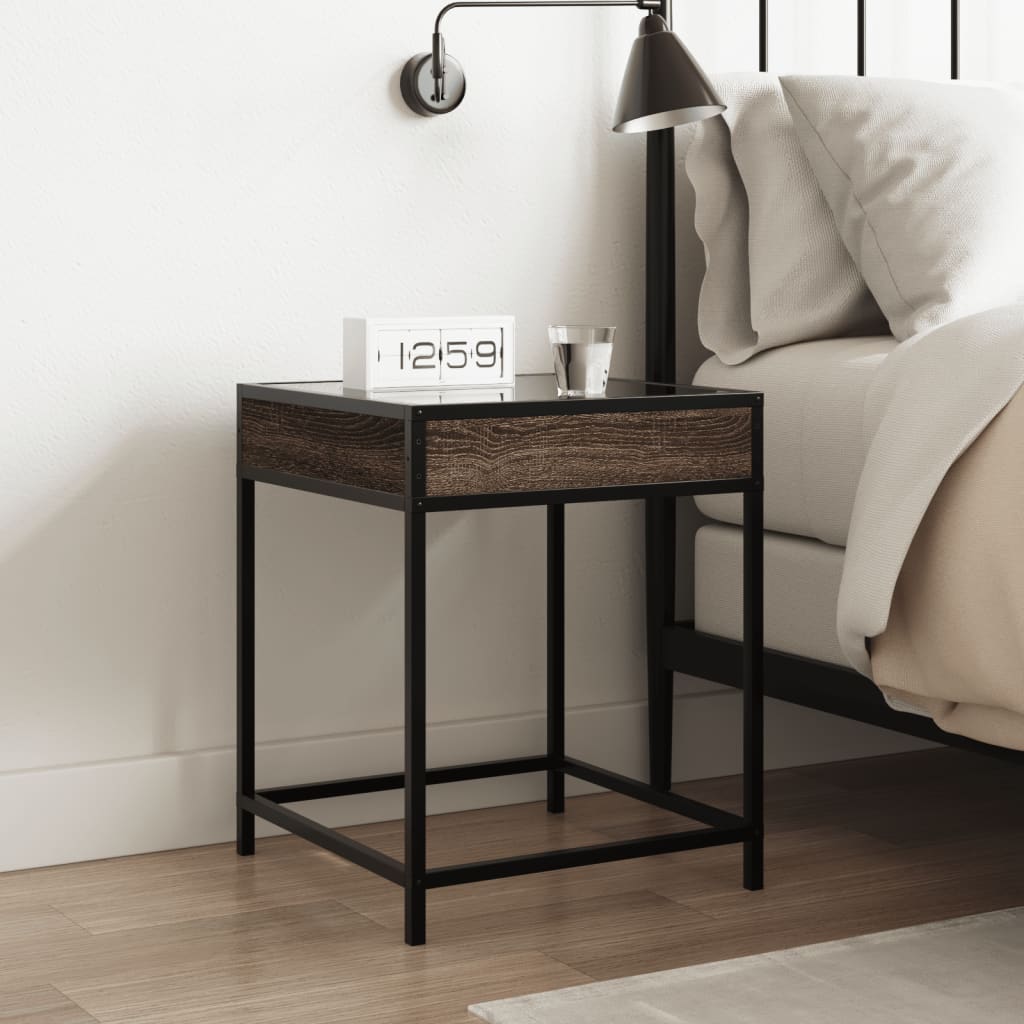 Table de chevet avec LED infini chêne marron 40x40x51 cm - XIOS