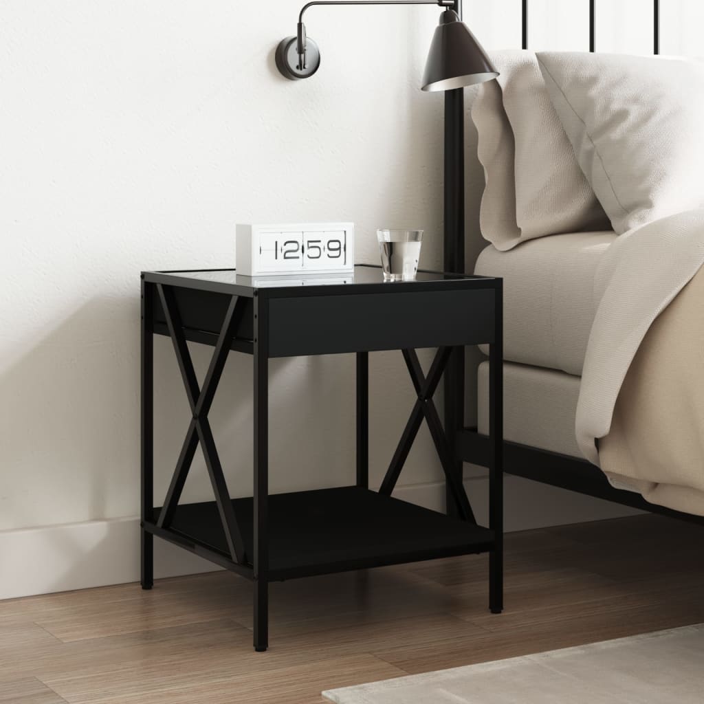 Table de chevet avec LED infini noir 40x40x49 cm - XIOS
