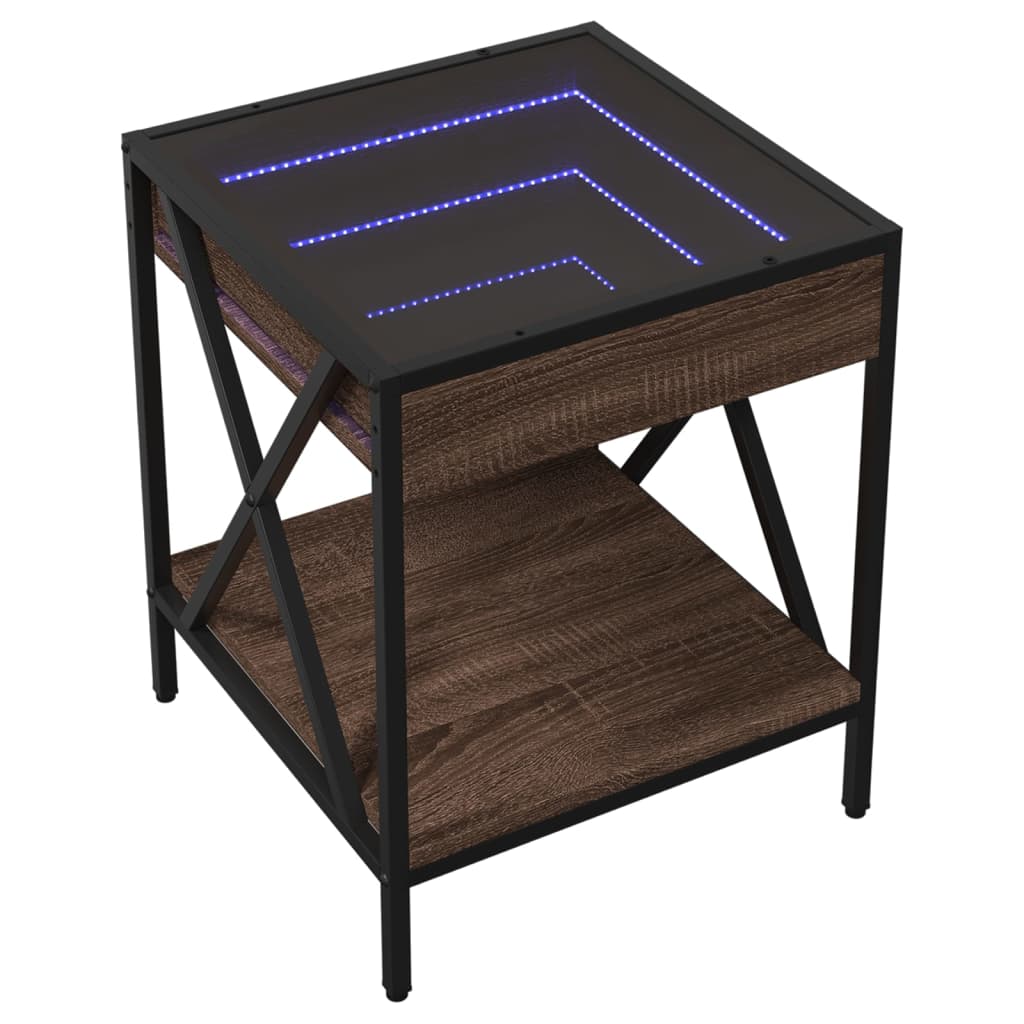Table de chevet avec LED infini chêne marron 40x40x49 cm - XIOS