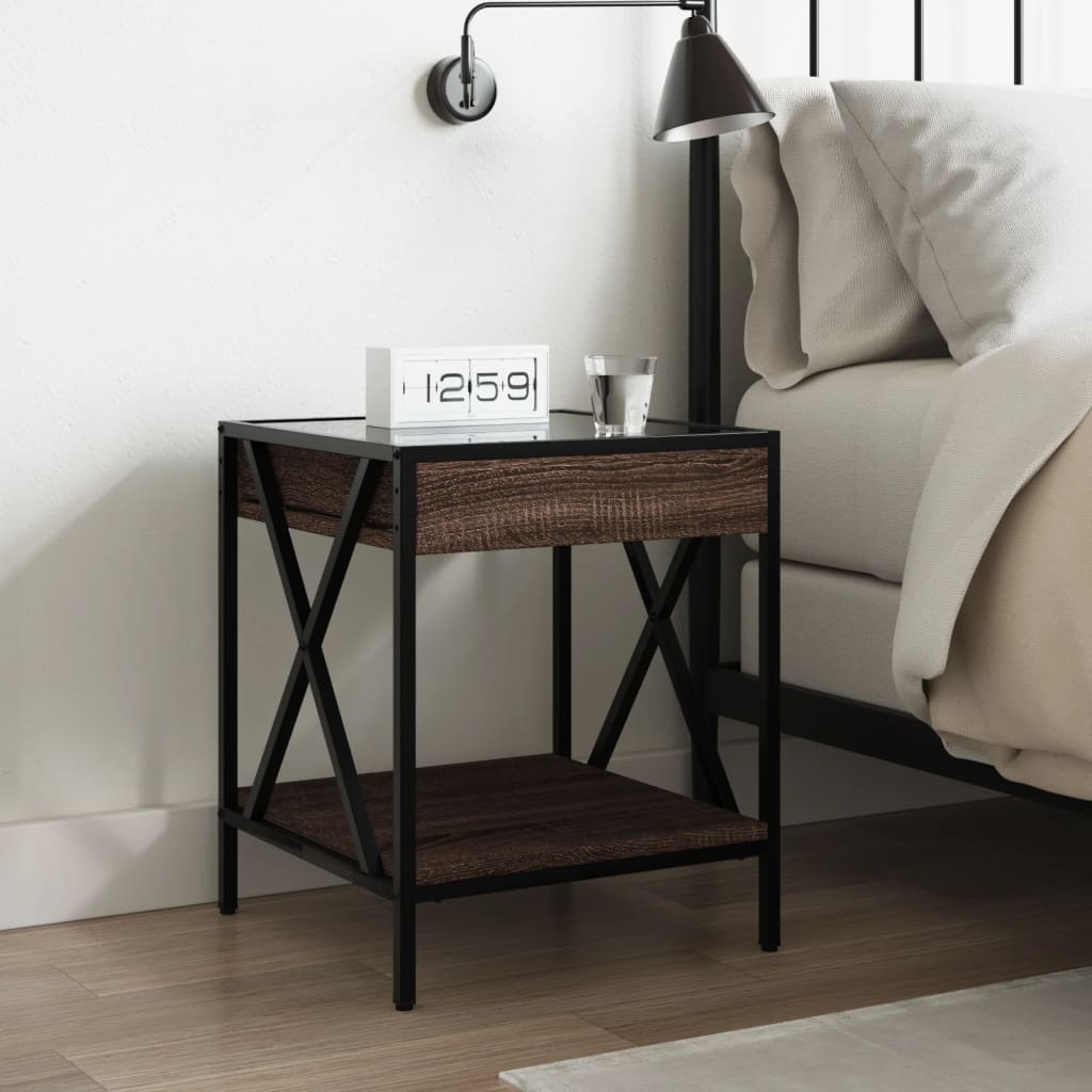 Table de chevet avec LED infini chêne marron 40x40x49 cm - XIOS
