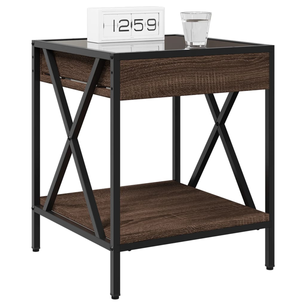 Table de chevet avec LED infini chêne marron 40x40x49 cm - XIOS