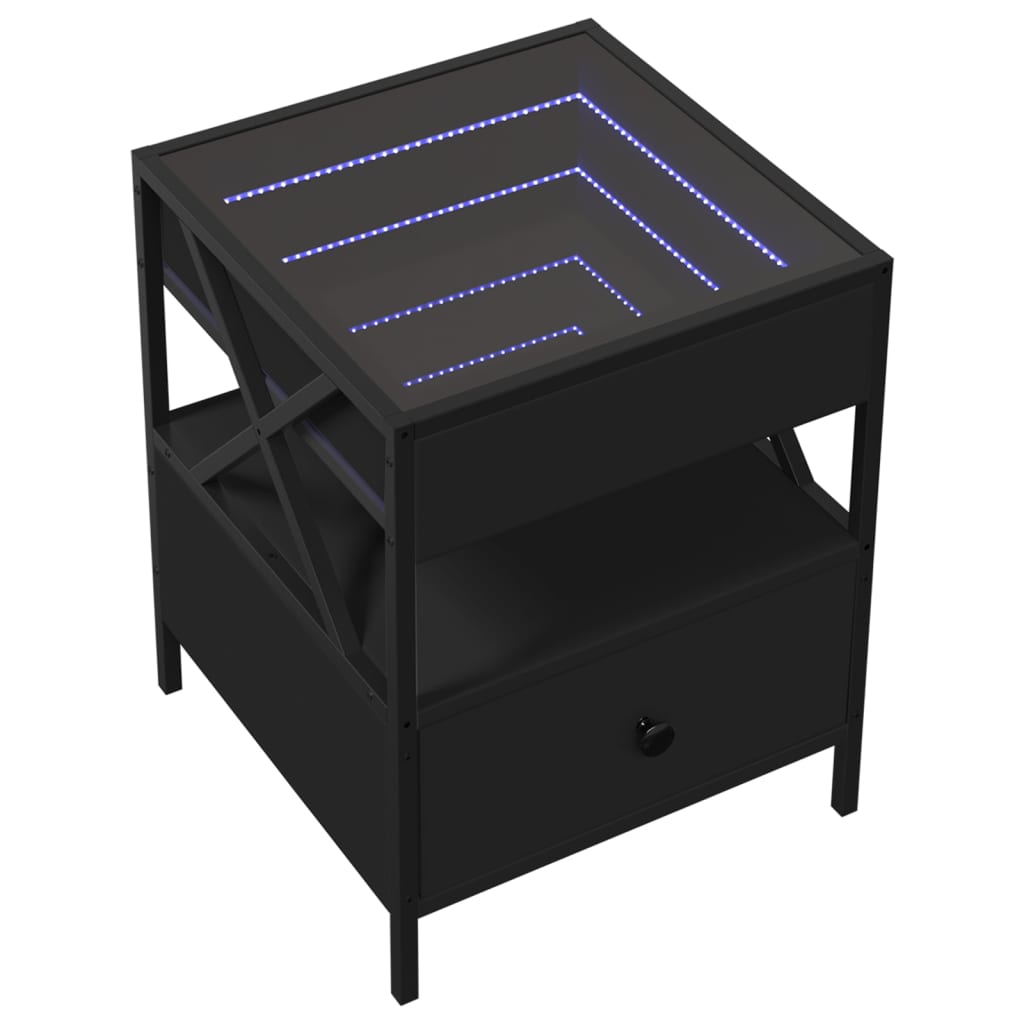 Table de chevet avec LED infini noir 40x40x51 cm - XIOS