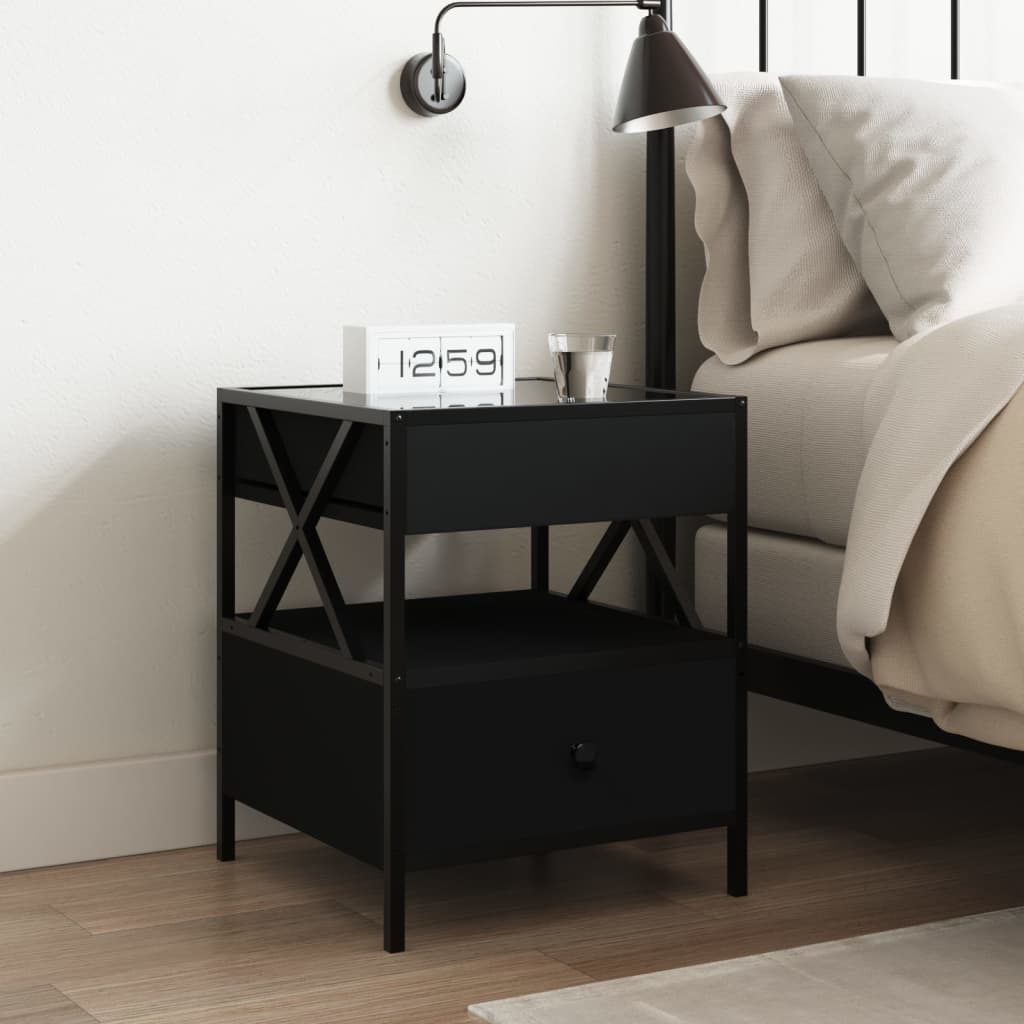 Table de chevet avec LED infini noir 40x40x51 cm - XIOS