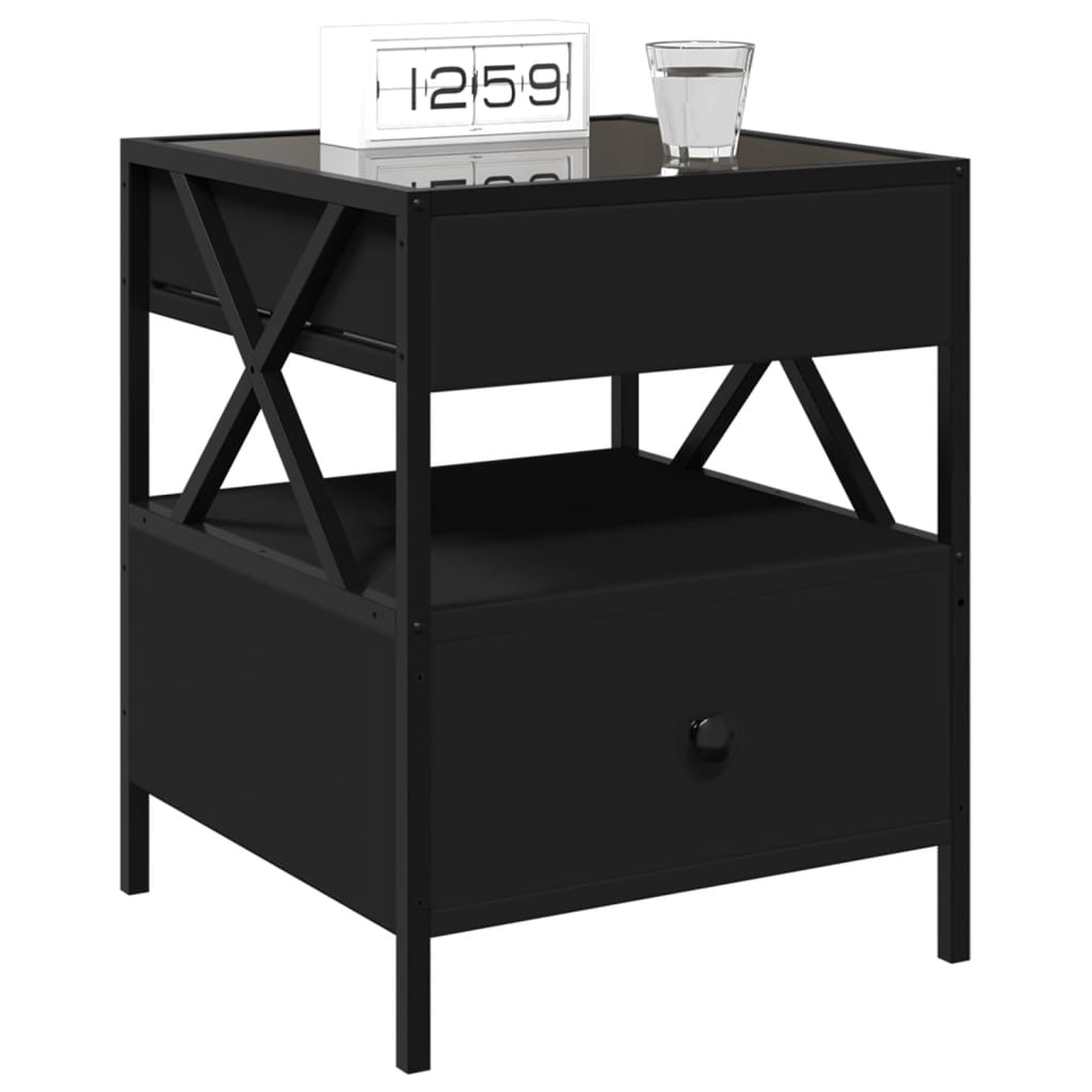 Table de chevet avec LED infini noir 40x40x51 cm - XIOS