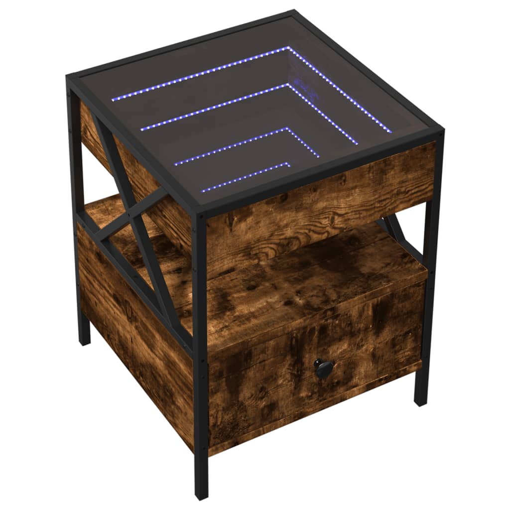 Table de chevet avec LED infini chêne fumé 40x40x51 cm - XIOS