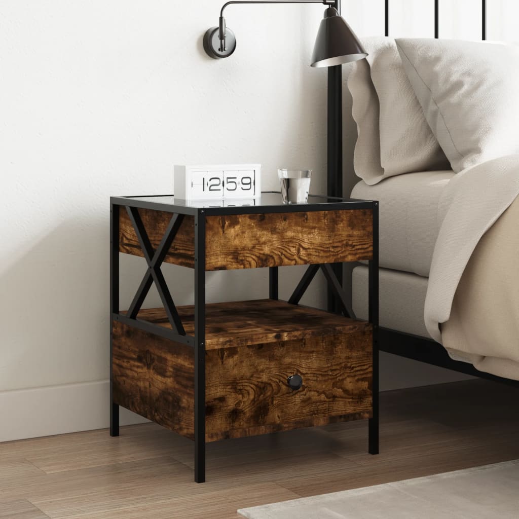 Table de chevet avec LED infini chêne fumé 40x40x51 cm - XIOS