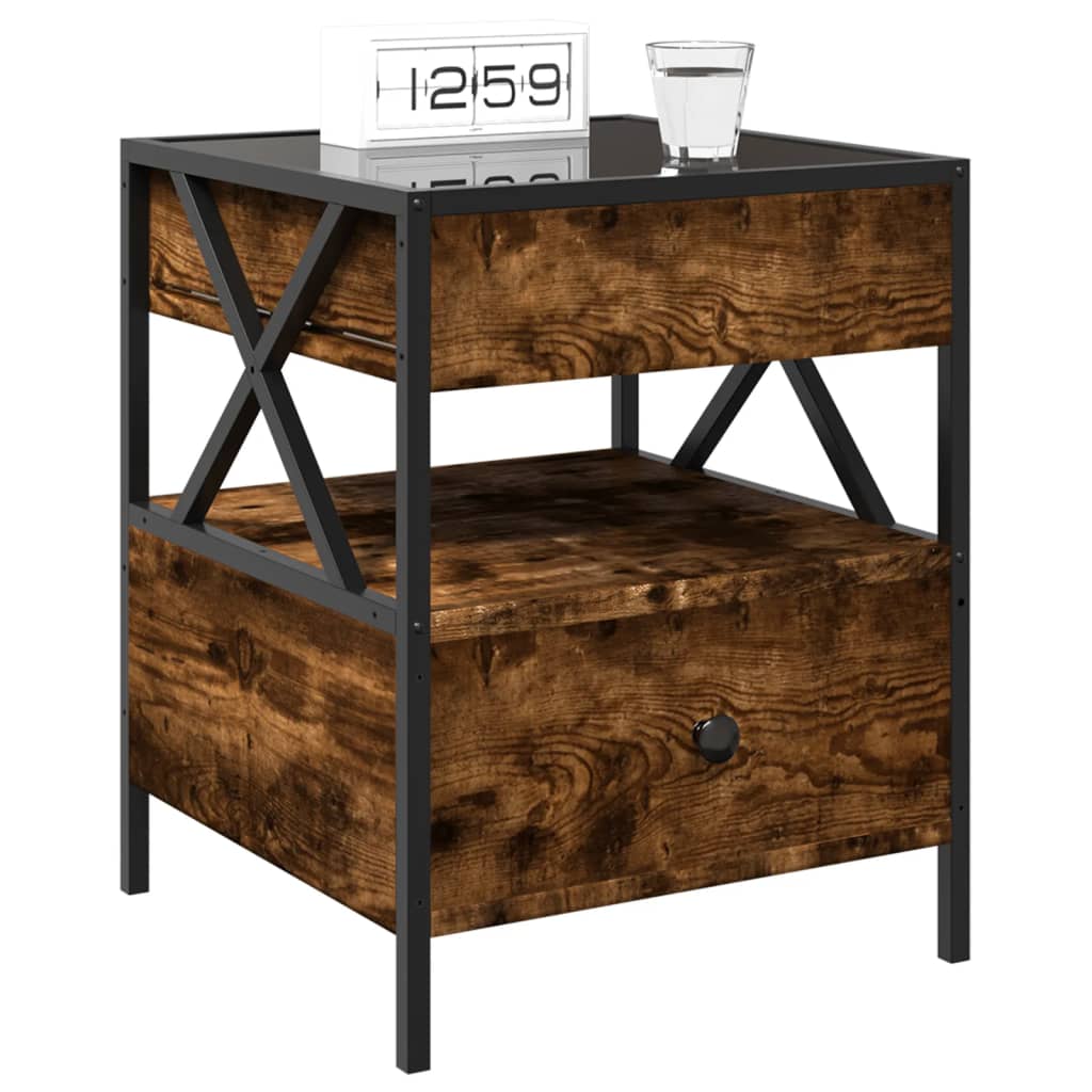 Table de chevet avec LED infini chêne fumé 40x40x51 cm - XIOS