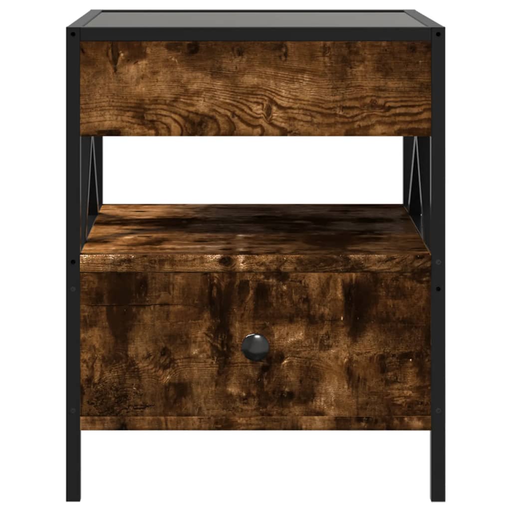 Table de chevet avec LED infini chêne fumé 40x40x51 cm - XIOS