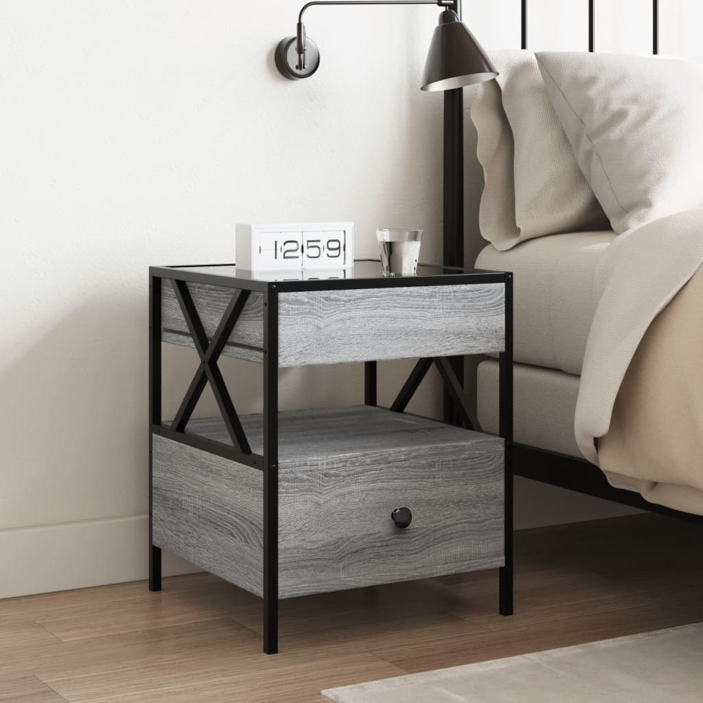 Table de chevet avec LED infini sonoma gris 40x40x51 cm - XIOS