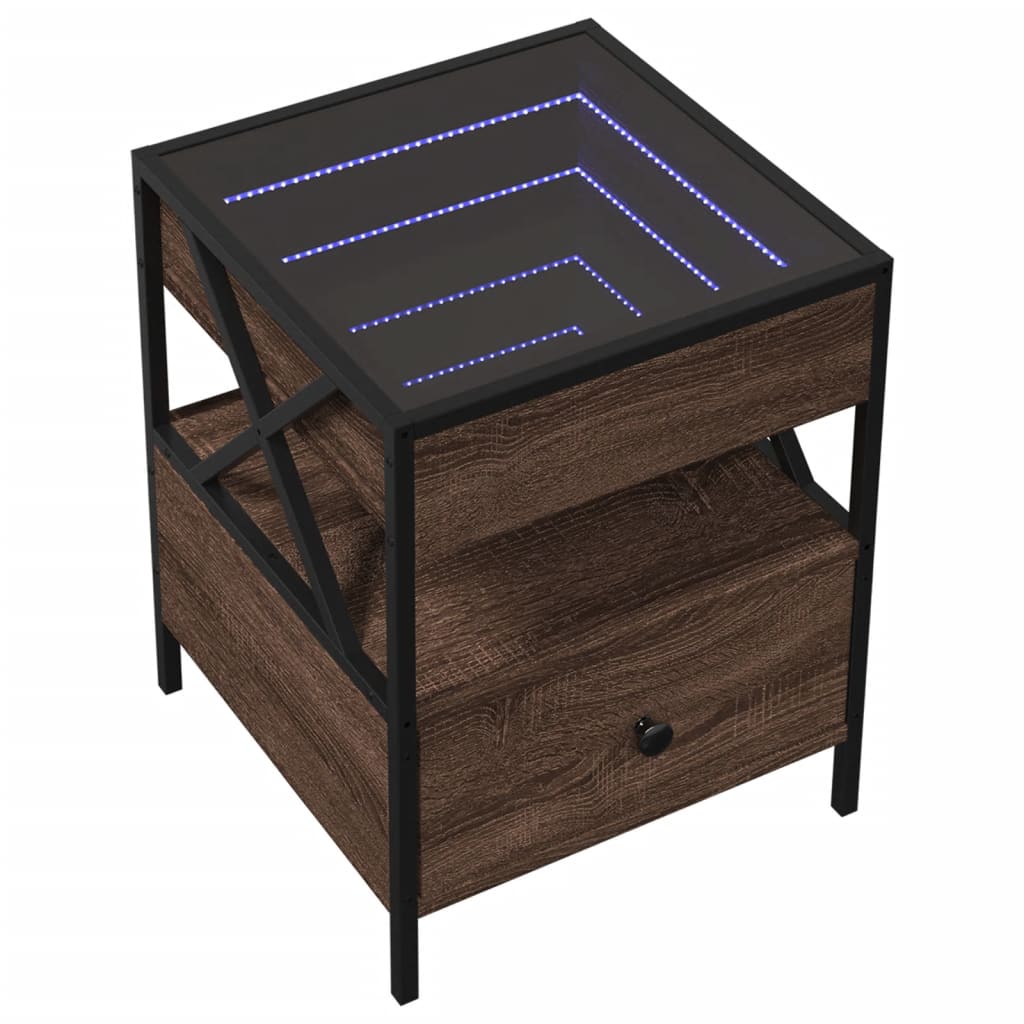 Table de chevet avec LED infini chêne marron 40x40x51 cm - XIOS